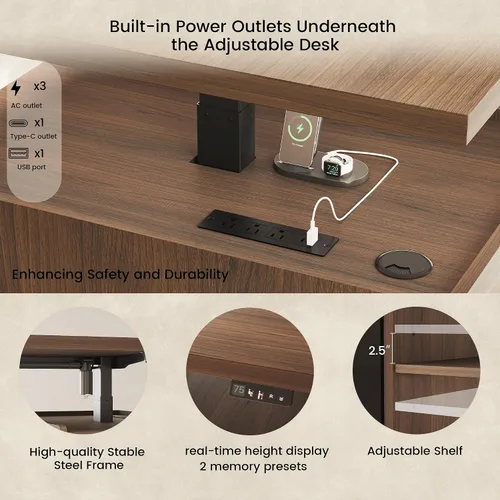 Miniatura 5 de ModernMate Juego de muebles, escritorio ejecutivo de pie de 70.8 pulgadas con estantería de 71 pulgadas de alto, AC/USB, archivador, estantes