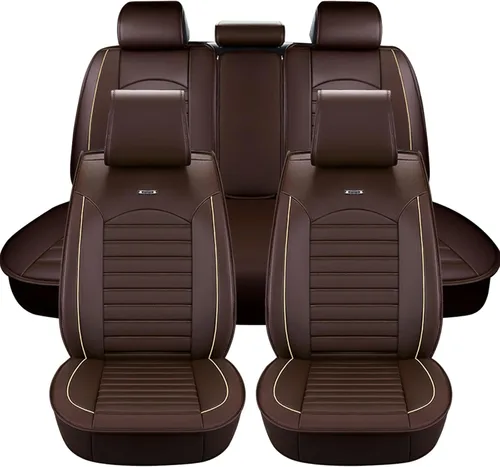 Miniatura 2 de otoez Juego completo de fundas de asiento de automóvil, fundas de asiento de piel sintética de 5 asientos para automóviles, impermeables, Marrón