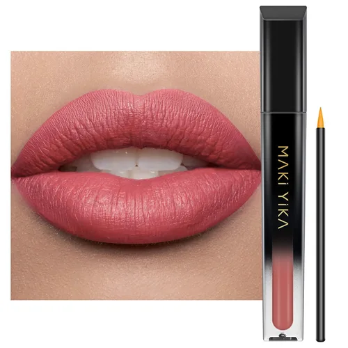 Miniatura 51 de MAKI YIKA Lápiz labial rojo burdeos para mujer, pintalabios de larga duración, sin manchas, mate, líquido, a prueba de transferencia, sin crueldad