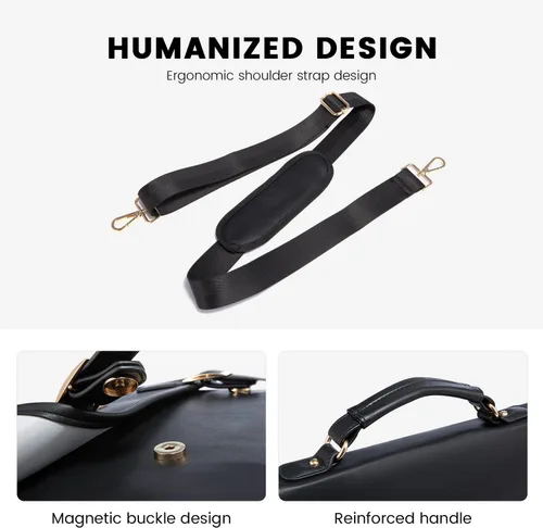 Miniatura 4 de LOVEVOOK Bolsa para computadora portátil para mujer, bonita bolsa de mensajero de poliuretano para trabajo, universidad, color negro