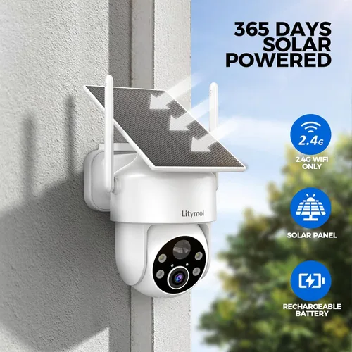 Miniatura 3 de LITYMOL Cámaras de seguridad de 2K con vista de 360° inalámbricas para exteriores, cámaras solares para seguridad del hogar