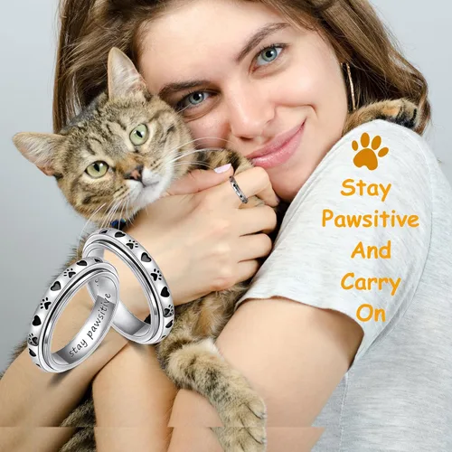 Miniatura 20 de LYTTMAB Keep Pawstive - Anillo de ansiedad para mujer, anillo giratorio con estampado de pata de perro y gato, anillo para ansiedad para mujer