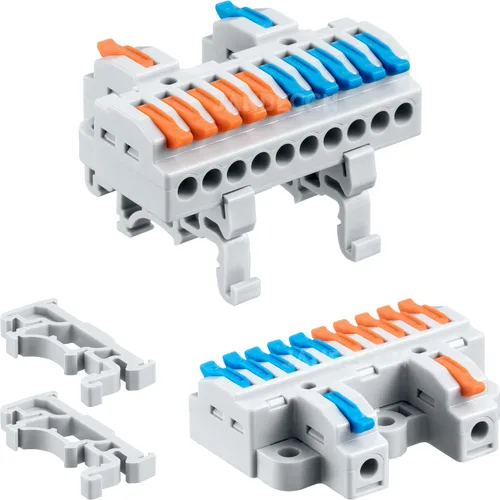 Miniatura 10 de 6 piezas de bloques de terminales de riel DIN, conectores de alambre de empalme DIY para circuito en línea 28-12AWG (2 en 8 salida)
