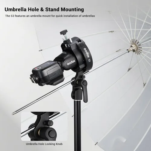 Miniatura 8 de Godox Soporte Speedlite S3, soporte compacto y ligero Bowens para Godox V1/V1Pro, AD200/AD300, V860II/III, 20% más pequeño que S2, ajuste de ángulo