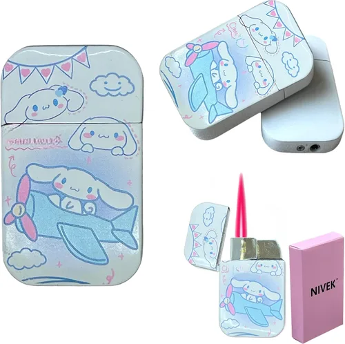 Miniatura 19 de NIVEK Kulomi Encendedor Kitty KT con llama rosa de bolsillo, recargable, Kawaii lindo, resistente al viento (Gato, Conejo, Melodía, Duffy)