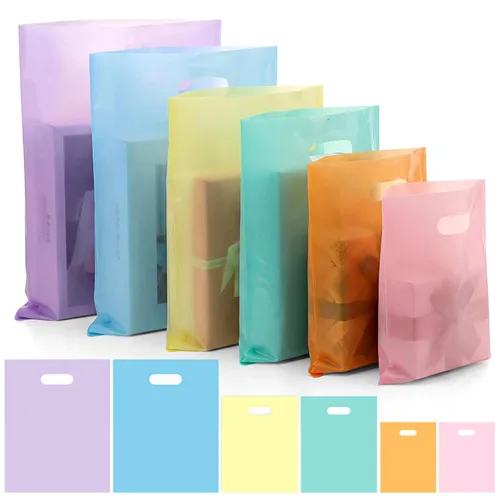 Miniatura 6 de Saintrygo 120 bolsas de compras negras de 2.36 mil con asas de 6 x 8/8 x 12/10 x 14 pulgadas, bolsas de plástico reutilizables para regalo, bolsas