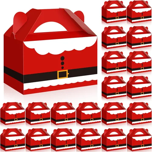 Miniatura 9 de Cholemy 50 piezas de cajas de regalo de Navidad con asa, cajas de diseño rojo y blanco, cajas de galletas y dulces de Navidad, cajas de papel