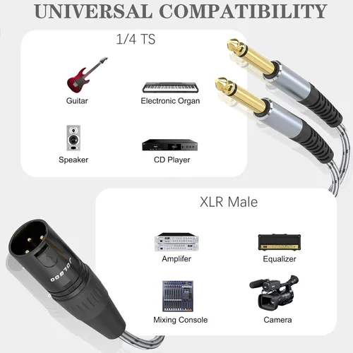 Miniatura 2 de JOLGOO XLR macho a doble 1/4" TS mono Y Splitter Cable de micrófono XLR macho a cable adaptador TS Y dual de 0.250 in, 3.3 pies