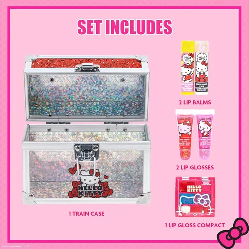 Miniatura 2 de Hello Kitty Beauty - Juego de mini tren incluye tubo de brillo de labios, bálsamo labial, brillo de labios compacto para fiestas de niñas, fiestas