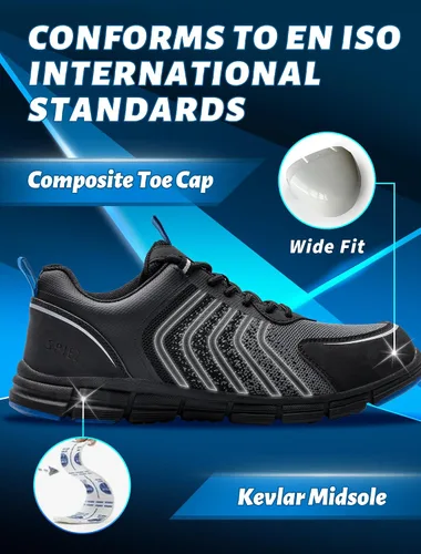 Miniatura 4 de SPIEZ Zapatos de trabajo para hombres, zapatos de seguridad con punta compuesta, antideslizantes, a prueba de pinchazos, ligeros, transpirables