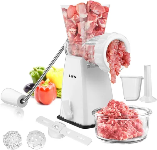 LHS Picadora de carne manual con cuchillas de acero inoxidable, base de succión potente de alta resistencia para uso doméstico, rápida y sin Blanco