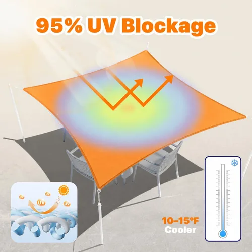 Miniatura 2 de ColourTree 11' x 15' Tamaño Personalizado Naranja TADS9.5 Toldo Cuadrado Impermeable para Sombra UPF50 Toldo de Carpa, 95% de Bloqueo de UV