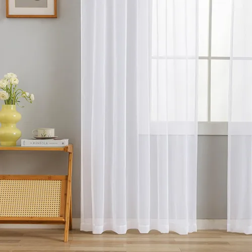 Miniatura 60 de Cortinas para ventana cortinas blancas traslúcidas de 90 pulgadas de largo, 2 paneles de cortinas de tul, paneles de ventana para cortinas de Blanco
