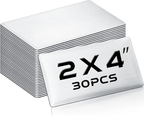 Miniatura 17 de Therwen 30 Piezas Placas de Nombre Grabadas con Láser de Acero Inoxidable Cepillado Placa Personalizada Placa en Blanco Etiqueta de Nombre Negro