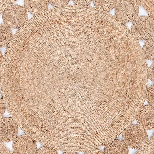 Miniatura 4 de Alfombra redonda de yute tejida a mano, diseño de círculo, alfombra beige natural (2 x 2 pies)