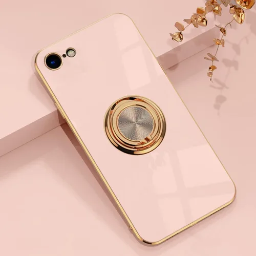 Miniatura 11 de aowner Funda para iPhone SE 3/SE 2/iPhone 8/7, chapado en oro rosa, borde dorado rosa con soporte de rotación de 360 grados para mujeres y niñas