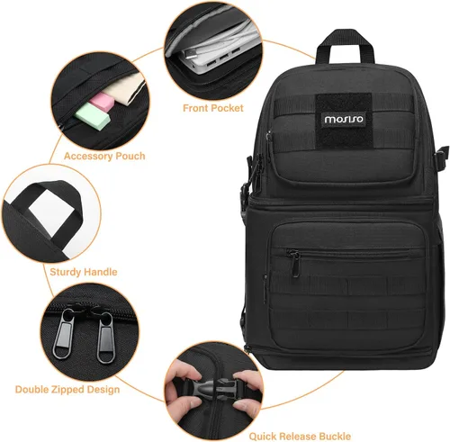 Miniatura 7 de MOSISO Bolsa cruzada para cámara, DSLR/SLR/SLR/sin espejo, bolsa cruzada para cámara táctica con soporte para trípode e inserciones modulares Negro