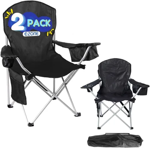EZONE Paquete de 2 sillas de campamento con enfriador de hielo integrado, silla portátil, bolsillo de almacenamiento, portavasos y bolsa de