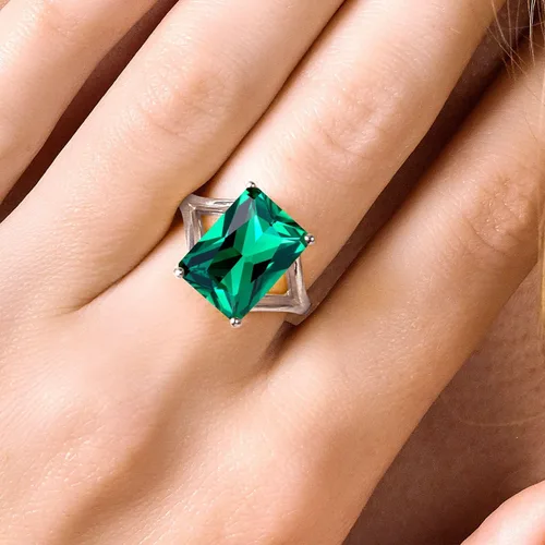 Miniatura 41 de Gem Stone King Anillo de compromiso solitario con piedra preciosa de corte esmeralda de 0.551 x 0.394 in para mujer, plata de ley 925, anillo