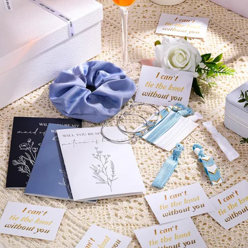 Miniatura 4 de 48 piezas de 8 juegos de regalos de propuesta de dama de honor, regalos a granel de boda Will You Be My Maid of Honor Matron of Honor, bolsas de Azul