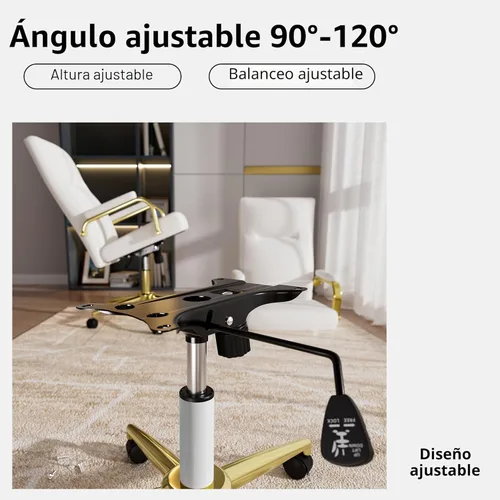 Miniatura 7 de GXJ Silla de oficina blanca y dorada de espuma viscoelástica, sillas de escritorio de cuero blanco con ruedas y brazos, silla de oficina ejecutiva