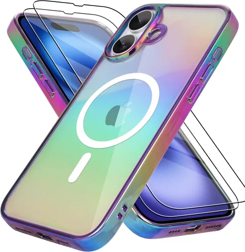 Miniatura 23 de Bonoma Funda magnética para iPhone 13 【Soporte para Magsafe】Protector de cámara de lujo de cristal fluorescente iridiscente con láser brillante + 2