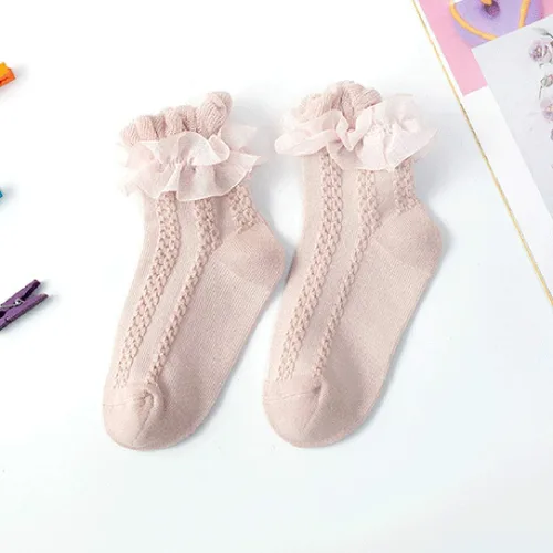 Miniatura 5 de Colorful Childhood Calcetines de encaje con volantes y ojales para bebés y niñas pequeñas, calcetines cortos de doble encaje para recién nacidosbebés