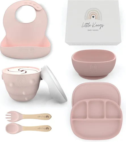 Miniatura 12 de Juego de alimentación para bebés, juego de regalo imprescindible para bebés, suministros de destete para bebés, juego de alimentación de silicona