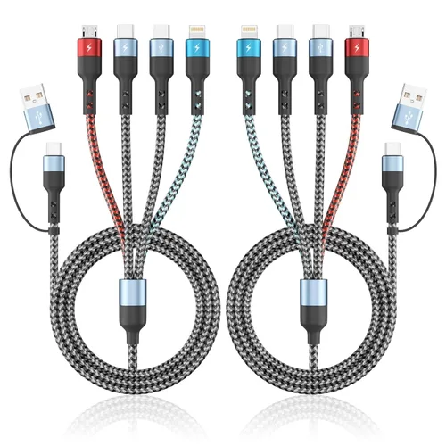 Miniatura 14 de Cargador de teléfono de 90 grados, cable de carga múltiple 4 en 2, cable USB C CarPlay con doble tipo C, micro USB, puerto IP, cable USBC de nailon