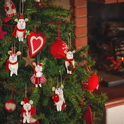 Miniatura 6 de 8 Piezas Adornos Navideños de Ratones de Fieltro Adornos Colgantes de Ratones de Lana de Navidad Decoración Artesanal Lindas Manualidades