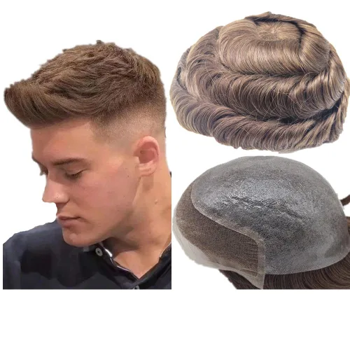 Miniatura 7 de N.L.W. Toupee para hombres Piezas de pelo para hombres NLW sistema europeo de reemplazo de cabello humano para hombres BIO 10x8 base szie implante