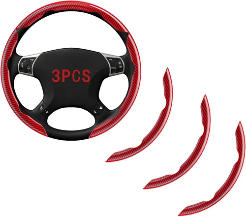Miniatura 8 de Fundas para volante, 3 piezas de fibra de carbono antideslizante con clip en el volante del automóvil, protector universal para la mayoría de ruedas