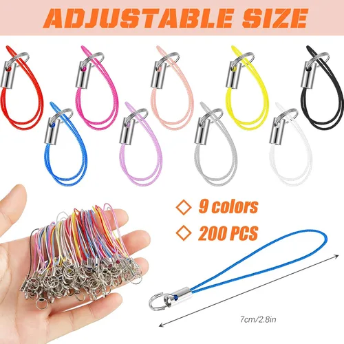 Miniatura 2 de Frienda Lariat - Juego de 200 piezas de correas para teléfono, correa de anillo dividido para teléfono celular, cadena de llavero, cierre colgante