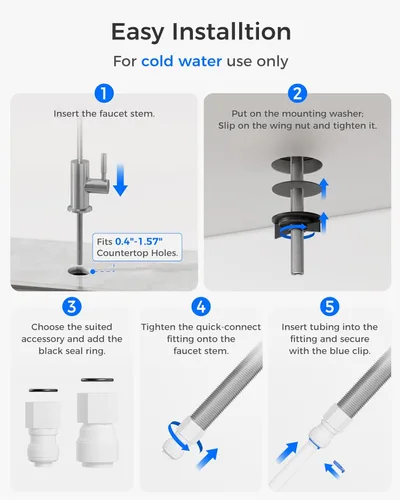 Miniatura 6 de Waterdrop Grifo de agua potable, grifo de ósmosis inversa, grifo de filtro de agua para fregadero de barra de cocina, mango único, fácil de Acero