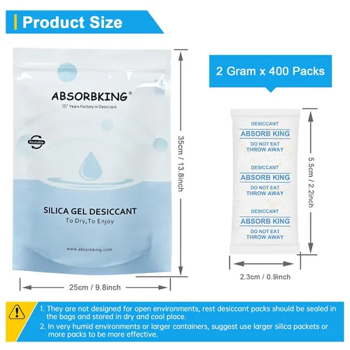 Miniatura 3 de Paquetes de Gel de Sílice – 2 Gramos 400 Paquetes Paquetes de Gel de Sílice, Paquetes de Desecante de Grado Alimentario con Indicador