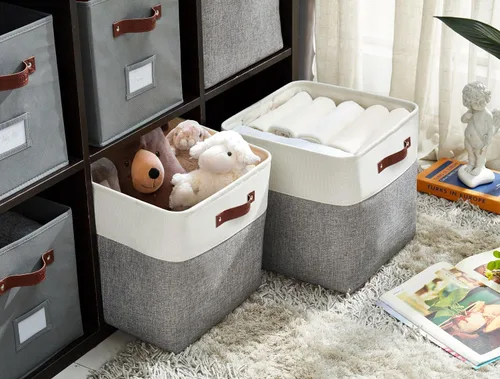 Miniatura 7 de DECOMOMO - Contenedores de tela para almacenamiento, cubos de 11 x 11 pulgadas, canasta decorativas con asas para organizar estantes y armarios