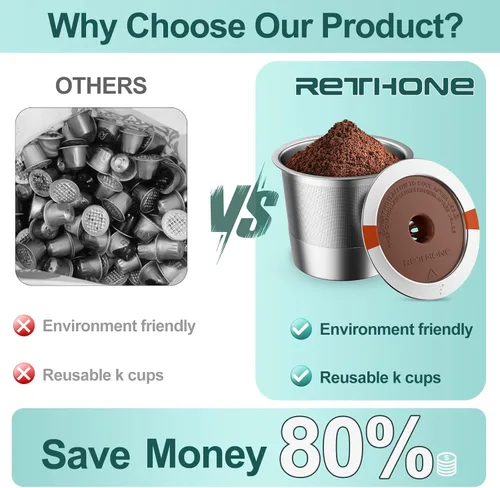 Miniatura 3 de RETHONE Tazas K Cup Cápsulas de Café Reutilizables Compatibles con Máquinas de Café Keurig 1.0 y 2.0, Tazas K Cup Reutilizables de Acero Inoxidable