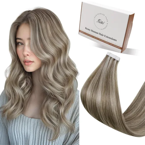 Miniatura 29 de Hetto Extensiones de cabello humano con nano cuentas, balayage, extensiones de cabello humano, color negro degradado a plateado, extensiones