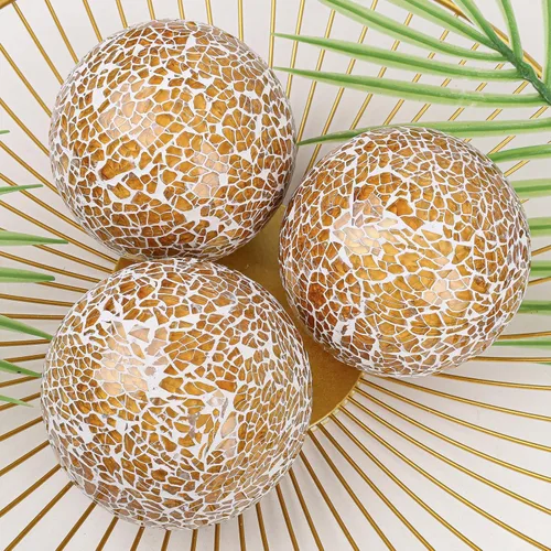 Miniatura 7 de 3 bolas de vidrio decorativas marrones para cuencos, bolas decorativas de mosaico de 3.35 pulgadas para centro de mesa, tazón, jarrón, relleno
