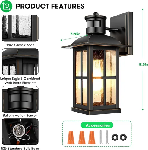 Miniatura 7 de Luz exterior con sensor de movimiento – Lámpara de pared avanzada del atardecer al amanecer, lámpara de porche impermeable, montaje de pared