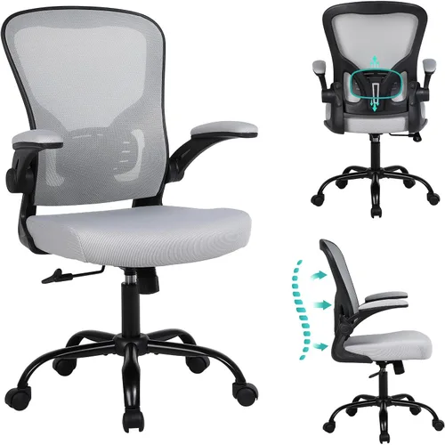 Miniatura 12 de Flysky Silla de oficina de malla, sillas ergonómicas de escritorio para computadora para oficina en casa, con reposabrazos abatibles