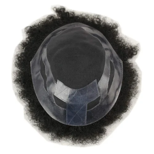 Miniatura 5 de Toupee Afro Curl Toupee para hombres negros 9.5 x 7.5 pulgadas 100% cabello humano mono base red con poliuretano duro reforzado