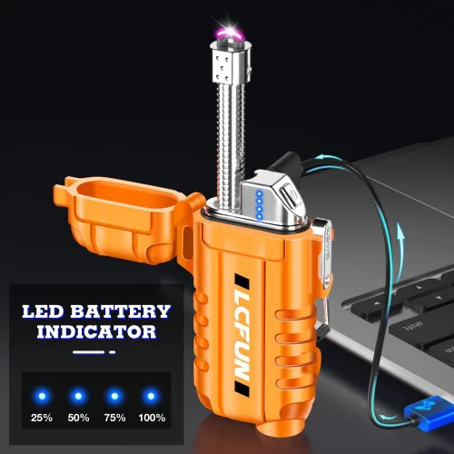 Miniatura 3 de LcFun Encendedor de arco eléctrico recargable por USB, encendedores de plasma a prueba de viento, con pantalla de batería LED, encendedores