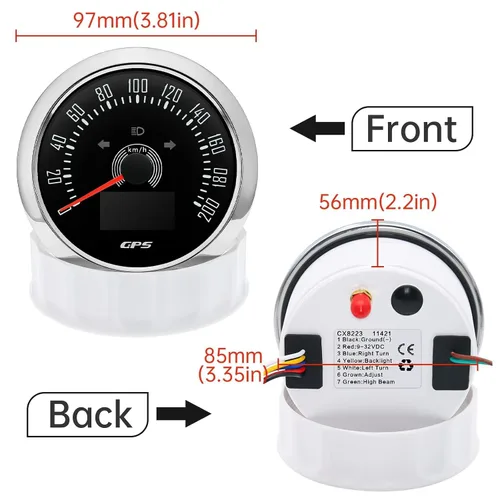 Miniatura 2 de KAOLALI Velocímetro GPS de 85 mm 0-200 km/h para embarcaciones, velocímetro impermeable marino, medidor de velocidad con COG, kilometraje total