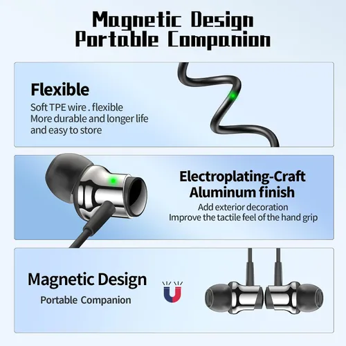 Miniatura 8 de Auriculares USB C para Samsung S25 S24 S23 Ultra FE S22 A55 A54 Auriculares con Cable Magnéticos Intrauditivos Tipo C con Micrófono Control
