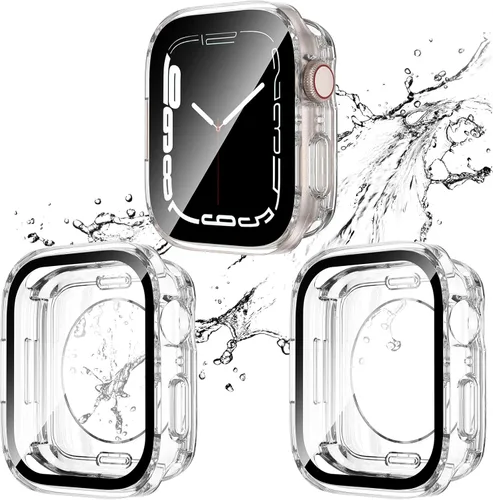 Miniatura 14 de 2 Pack 2 en 1 Funda impermeable para Apple Watch Series 8 7 de 41 mm, Parachoques frontal y trasero de PC de borde recto con protector de pantalla