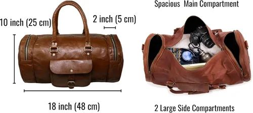 Miniatura 5 de Jaald Maleta de viaje de cuero genuino grande de 22.0 in para hombres y mujeres Fitness fin de semana cabaña de mano Vintage impermeable regalo