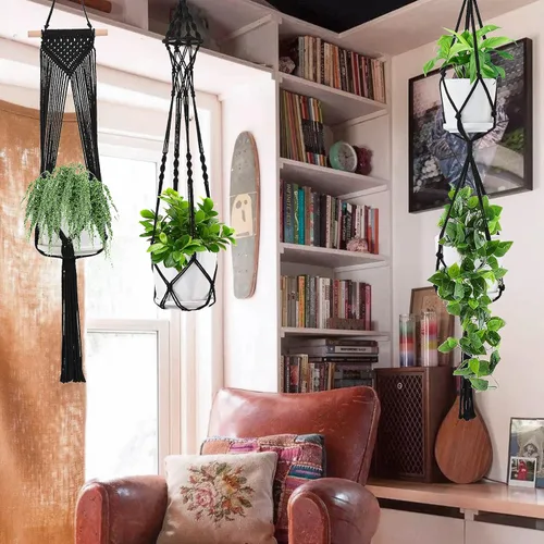Miniatura 5 de SFENNGPET - Paquete de 6 perchas de macramé para plantas, juego de 6 perchas colgantes para plantas de interior con kit de 6 perchas hechas a mano