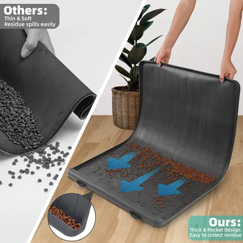 Miniatura 4 de Tapete para comida y agua para perros, 39.4 x 27 pulgadas, tapete grande de alimentación para mascotas con bolsillo para recolección de residuos