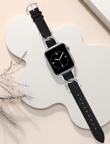 Miniatura 2 de JR.DM Designer Leather Bands for Women,Dressy Fancy Cute Strap with Double U-Shaped Buckle Watch Bands for iwatch Compatible with Apple Watch Series